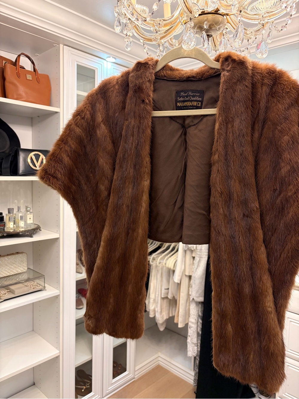 Vintage Mink Fur Nakamura Ginza Tokyo Genuine Brown Soft Stole Wrap Bolero Shawl